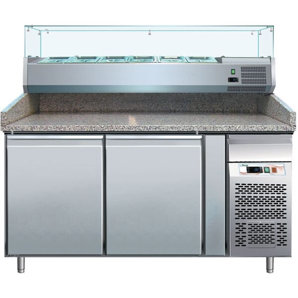 forcar banco pizza refrigerato pz2600tn33 2 porte con vetrina da 7 vaschette gn 1/4