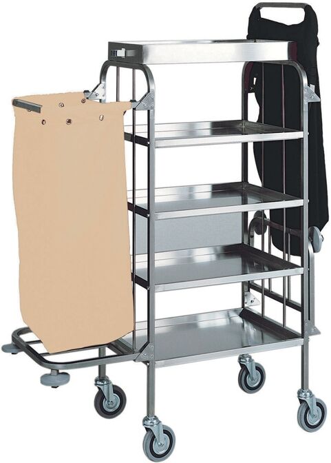 forcar carrello portabiancheria ca1525 - n° 4 ripiani inox - n° 1 cassetta - n° 2 bracc