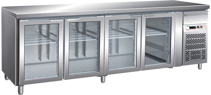 FORCAR Tavolo Refrigerato 4 Porte in Vetro GN 1/1 Ventilato Cm 223 x 70 x 85/95 h con L