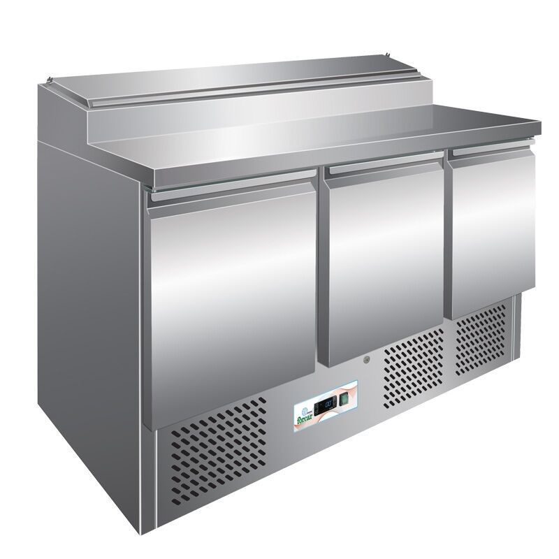 FORCAR Saladette Refrigerata Statica PS300 3 Porte con Alzatina 8 Bacinelle GN1/6 - Tem