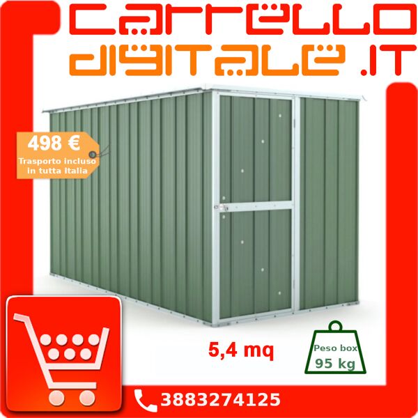 box in acciaio zincato casetta da giardino in lamiera 1.75 x 3.07 m x h1.82 m - 95 kg - 5,4 metri quadri - verde