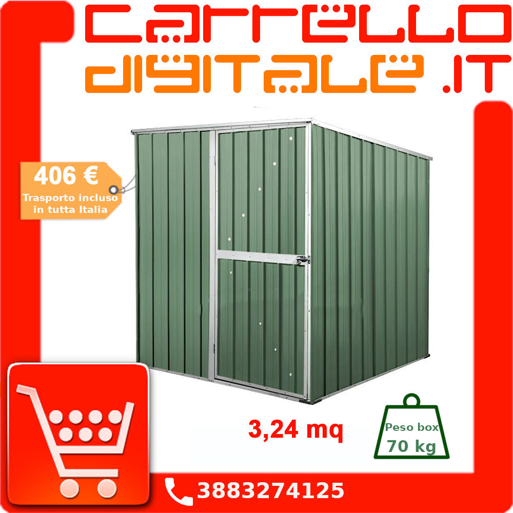 box in acciaio zincato casetta da giardino in lamiera 1.75 x 1.85 m x h1.92 m - 70 kg - 3,24 metri quadri - verde
