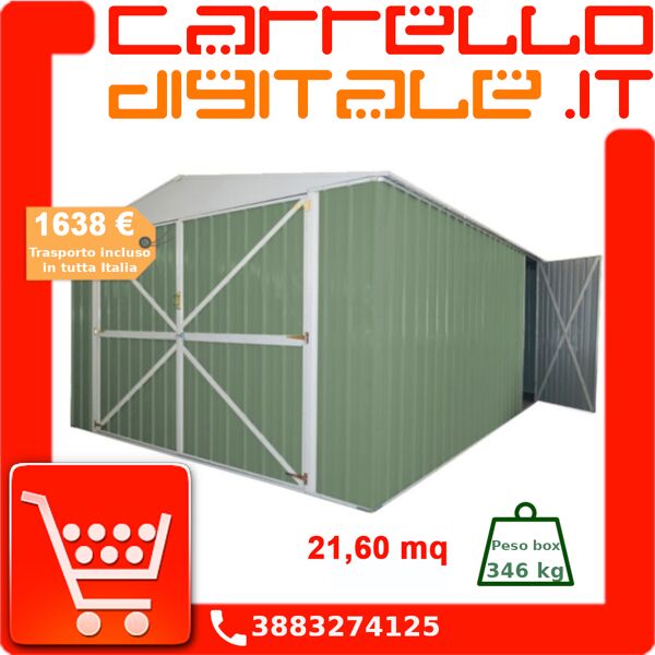 box in acciaio zincato casetta da giardino in lamiera box auto 3.60 x 6.00 m x h2.32 m - 346 kg - 21,6 metri quadri - verde