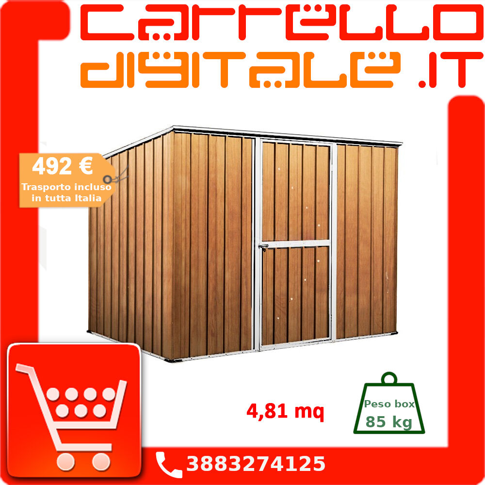 Box in Acciaio Zincato Casetta da Giardino in Lamiera 2.60 x 1.85 m x h1.92 m - 85 KG â€“ 4,81 metri quadri - LEGNO