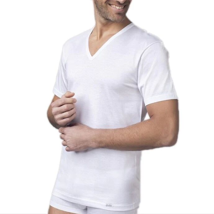 NOTTINGHAM 3 T-Shirt Uomo In Filo Di Scozia Scollo A V Art Tv1702 Colore Foto Misura A Scelta BIANCO 3-S