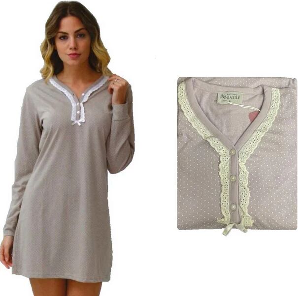 ANTONIO BASILE Camicia Da Notte Donna In Cotone Primaverile Art. Bd37 09 Col. E Mis. A Scelta BEIGE S