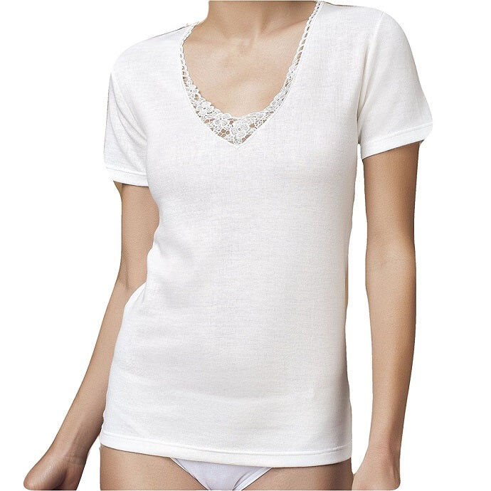 NOTTINGHAM T-Shirt Donna In Lana Cotone Art. Tm18w Col. E Mis. A Scelta BIANCO 4