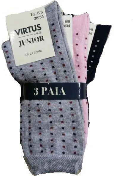 VIRTUS JUNIOR 3 Paia Di Calze Corto Bimbo Bimba In Caldo Cotone Micropois Art V835/6 Colore Foto Misura A Scelta FOTO 10/12