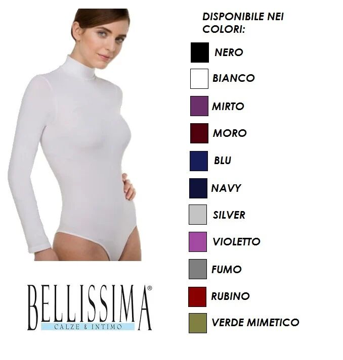 BELLISSIMA Body Lupetto Donna In Microfibra Art. 095 Col. E Mis. A Scelta BIANCO L-XL