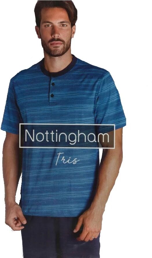 NOTTINGHAM Pigiama Uomo 3 Pezzi T-Shirt Manica Corta Pantaloncino E Pantalone Lungo Art. Pg33209-Av Col. E Mis. A Scelta BLU