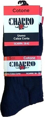 CHARRO Set Da 5 Paia Di Calze Uomo Corte In Cotone Art Sam1ne Colore Foto Misura A Scelta NERO 39-42