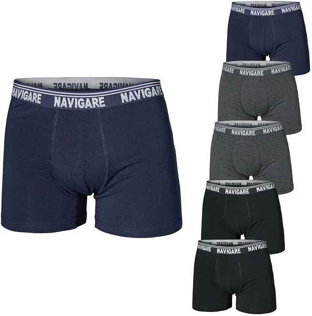 NAVIGARE 6 Boxer Uomo In Cotone Elasticizzato Con Elastico Esterno Art 573e Colore E Misura A Scelta BLU-NERO-GRIGIO L