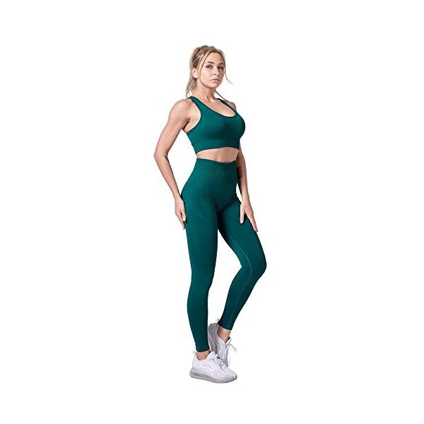 jamron donna set di abbigliamento yoga reggiseno sportivo+leggings 2 pezzi tuta sportiva palestra fitness activewear verde sn071202 s