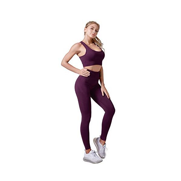 jamron donna set di abbigliamento yoga reggiseno sportivo+leggings 2 pezzi tuta sportiva palestra fitness activewear viola scuro sn071202 s