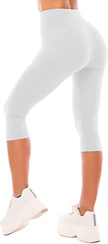 SINOPHANT Leggings Capri a 3/4 a vita alta, da donna, morbidi ed elastici opachi per il controllo della pancia, pantaloni corti per allenamento, palestra, yoga, Confezione da 1, bianco, S-M