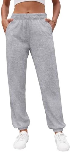 Tuopuda Pantaloni Jogging Donna in Cotone Larghi Pantaloni Baby Jogger Lunghi Sweatpants Elasticizzato Pantalone Sport Allenamento Fascia Elastica, Grigio, M