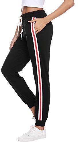 Sykooria Pantaloni Sportivi Donna Cotone Pantaloni da Tuta Donna Larghi con Coulisse e Tasche Leggeri Pantaloni per bbigliamento da Casa Fitness Corsa Yoga Nero Fettuccia L