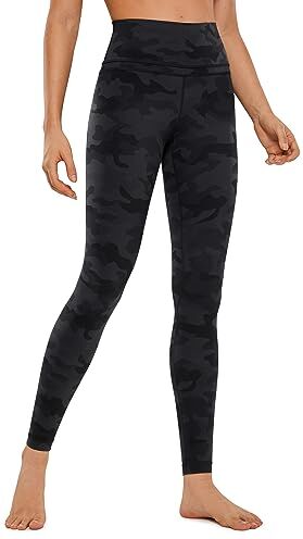 CRZ YOGA Donna Vita Alta Pantaloni Sportivi Leggings Fitness con Tasche - 71cm Camouflage Grigio Scuro 46