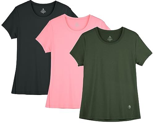 icyZone® Maglietta sportiva da donna, per corsa, fitness, abbigliamento sportivo, a maniche corte, nero solido, rosa pallido/verde scuro, S