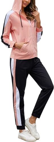 Litherday Tuta da Donna Completo Lungo Set Sportivo Donna Abbigliamento Sportivo Invernale Donna Cotone con Giacca e Pantaloni per Jogging Tennis Fitness pesca e nero S