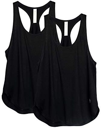 icyzone Canotta Donna Sportiva,Morbido e Leggero Senza Maniche Maglia per Palestra,Fitness,Yoga,Sport(Pacco da 2) (XS,Black/Black)