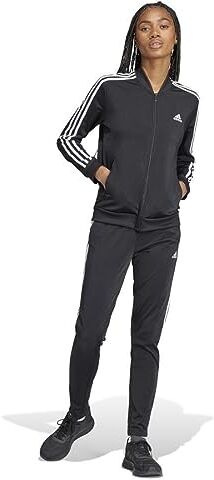 Adidas Essentials 3-Stripes, Tuta, Top: Fondo Nero/Nero: Nero/Bianco, L, Donna