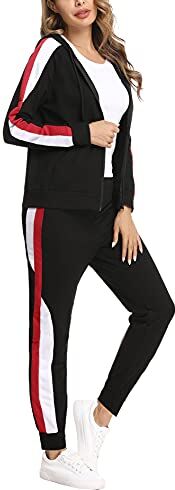 Litherday Tuta da Donna Completo Lungo Set Sportivo Donna Abbigliamento Sportivo Invernale Donna Cotone con Giacca e Pantaloni per Jogging Tennis Fitness Nero XL