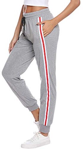 Sykooria Pantaloni Sportivi Donna Cotone Pantaloni da Tuta Donna Larghi con Coulisse e Tasche Leggeri Pantaloni per bbigliamento da Casa Fitness Corsa Yoga Grigio Chiaro M