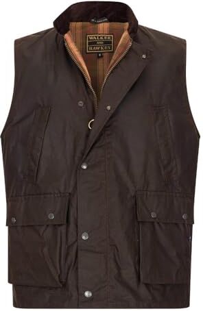 Walker AND HAWKES - Gilet da uomo Winchester multi tasca in cotone cerato gilet da campeggio all'aperto escursionismo giacca da viaggio marrone, Marrone, XXXL