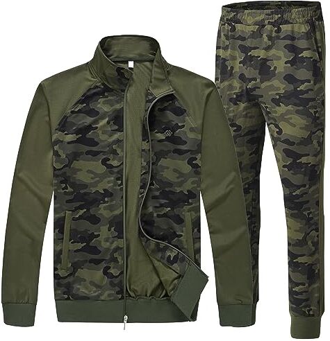 MoFiz Tuta Uomo Atletico Jogging Felpa Manica Lunga Sportive con Cerniera Tute Activewear Camo-Verde 3XL