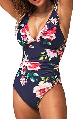 CUPSHE Costume da Bagno Intero da Donna con Scollo a V con Volant e Lacci, S