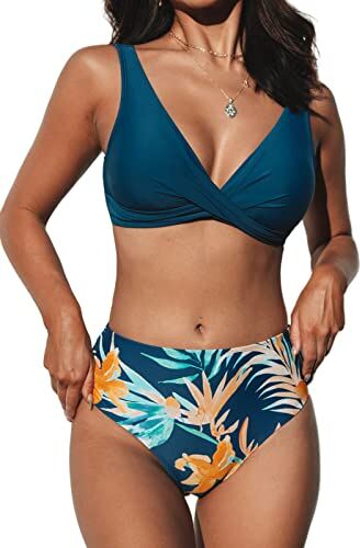 Cupshe, Bikini da donna a incrocio sul davanti e motivo laterale con laccetti, Marina Militare, S