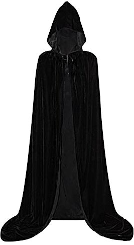 MiiDD Mantello con Cappuccio Lungo in Velluto,Costume Unisex di Halloween Carnevale Natale Capo Masquerade Costume Strega Wicca Vampiro(Nero,L)