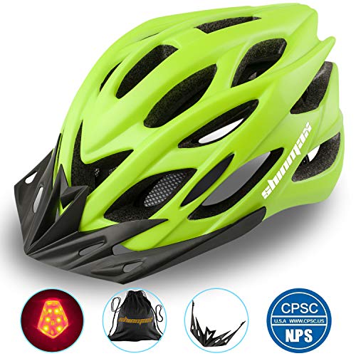 Shinmax Specializzata del Casco Bici con Luce Sicurezza Sport Regolabile Bicicletta Casco della Bici Caschi Bicicletta per Strada Bike Uomini Donne Et Giovent Racing Protezione Sicurezza(Verde)