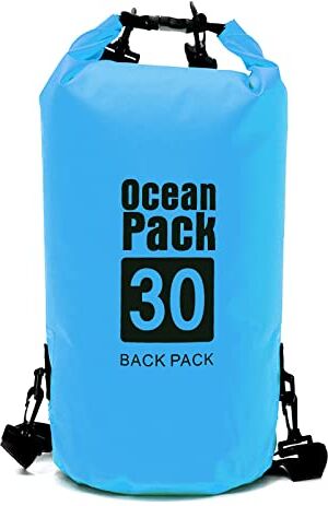 JIMACRO Borsa Impermeabile con Tracolla Regolabile, 30L Resistente Roll-Top Zaino da Viaggio, Dry Bag con Chiusura Custodia Impermeabile, Borsa Waterproof per Spiaggia, Trekking, Barca, Pesca, Rafting