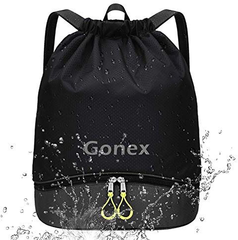 Gonex Sacche da Palestra Zaino Coulisse Unisex con Borse Scarpe Impermeabile per Sport Yoga Escursionismo Bicicletta Nuoto Viaggi, Borsa a Secco con Coulisse Bagnata per Uomo Donna Bambini, Nero