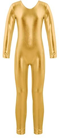 ranrann Body da Ginnastica Artistica Bambina Leotards Bodysuit Manica Lunga Jumpsuit Body da Balletto Jumpsuit Body Danza Classica Tuta Intera Completo Sportivo Allenamento Gold 6 anni