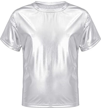 TiaoBug Maglia Top da Ballo di Strada Bambina Ragazza Maglietta da Danza Moderna Jazz Metallizzata Lucida Felpe Sportive per Ginnastica Yoga Corsa T-Shirt Sportiva da Hip Hop Argento B 7-8 Anni