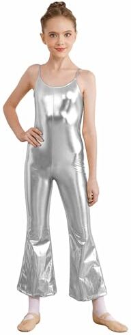 CHICTRY Tuta da Ginnastica Artistica Bambina Body da Danza Senza Maniche Vestito da Balletto Ragazza Abito da Ballo Bodysuit Zentai Leggings Sportiva Dancewear Allenamento S Argento 9-10 anni