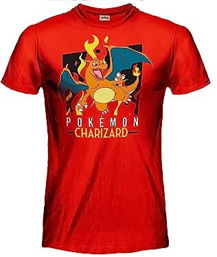 Sabor Srl T-Shirt Pokemon Drago Charizard Originale Ufficiale Maglia Maglietta Bambino Ragazzo - Rossa - 100% Cotone (14-15)