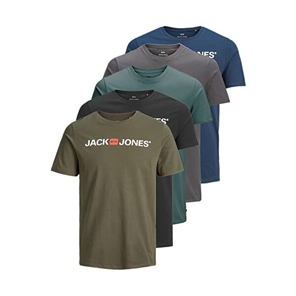 jack & jones t-shirt da uomo 5 pezzi, cotone, manica corta, misto, taglia s-3xl (slim opt 1, l)