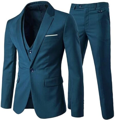 Allthemen Abito da Uomo 3 Pezzi Completo da Sposa Slim Fit Giacca a Un Bottone Formale Blazer Pantaloni Gilet Blu L