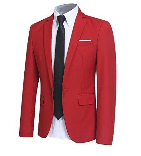 Allthemen Blazer da Uomo Slim Fit Formale Giacca da Abito One Button Monopetto Casual Tuxedo Suit Giacche Smart Blazer Rosso XS