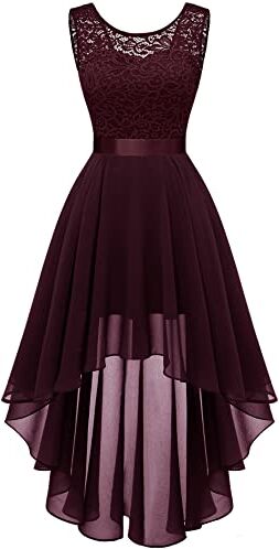 Berylove Vokuhila, Abito da Cocktail da Donna, Elegante, per Matrimoni, Feste, Senza Maniche, per Damigella d'Onore BLP7035 Burgundy L