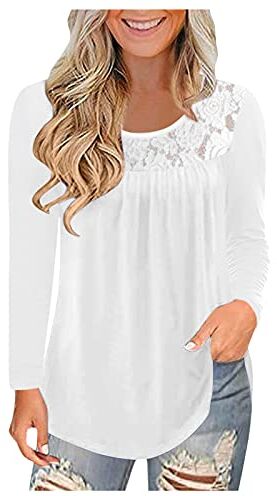 Modaworld Bluse Maglietta Top Donna a Maniche Lunghe Ricamato Pizzo Girocollo Elegante T-Shirt Camicia Casual Sexy Chic Moda Vintage con Ricamo Donna Tops Irregolare