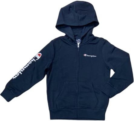 Champion Legacy American Classics B - Maxi-Logo Ultralight Powerblend Fleece Full Zip Felpa con Cappuccio, Blu Marino, 15-16 Anni Bambino FW23