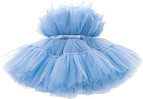 NNJXD Abito per Bambina Abiti con Fiocco Tutu Battesimo Soffice Battesimo Principessa Taglia (90) 12-24 Mesi 766 Blu-A