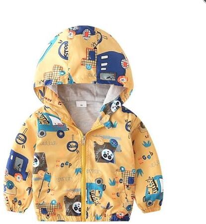 Volunboy Bambini Cappotto Giacca a Vento Con Cappuccio, Unisex Autunno Antivento Stampa Giacche(4-5 anni,Giallo Panda,Taglia 120)