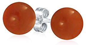 Bling Jewelry Orecchini A Perno Rotondi In Corallo Rosso Naturale Tinti Per Donne Argento Sterling .925 Diametro 6MM