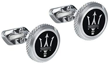 Gemelli da uomo, Collezione Maserati Jewels, lunghezza 2,5 cm, in acciaio, PVD nero - JM416AIL03